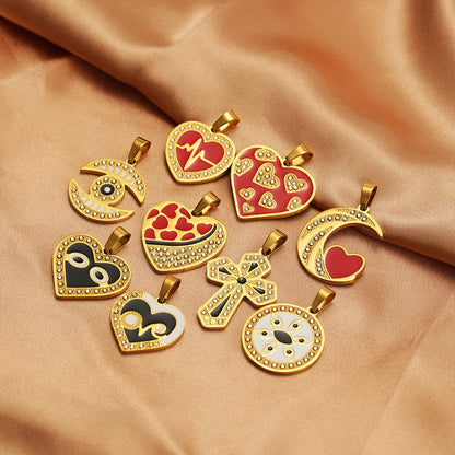 Women's Fashion Accessory Stainless Steel Gold Plated Enamel Eyes Heart Cross Charm Pendant for DIY Jewelry Making