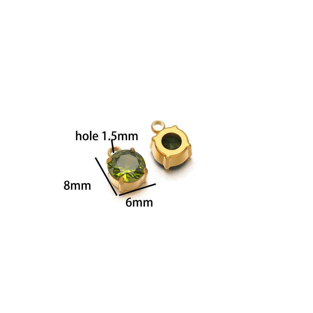 5pcs/bag Stainless Steel 18k Gold Plated 8*6mm Round Zircon Charm Pendant for Diy Necklace Jewelry Making Accessories