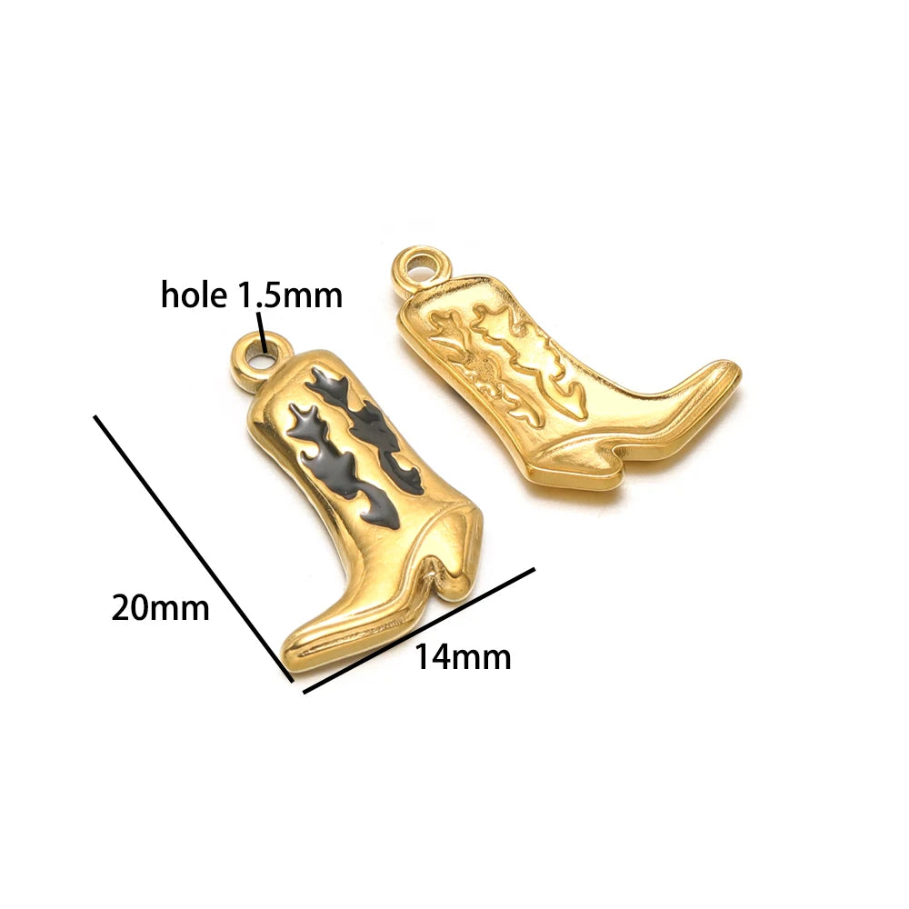 Vintage DIY 18k Gold Plated Stainless Steel Oil Dropping Shoes Boot Charm Pendant for Women Necklace Jewelry Making