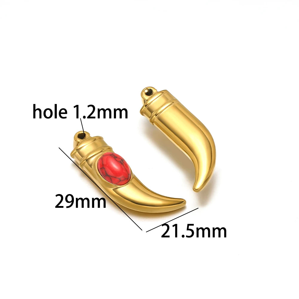 Creative DIY Gemstone Pendant 18k Gold Plated Stainless Steel Wolf Teeth Horn Charm Pendant for Jewelry Making Accessories