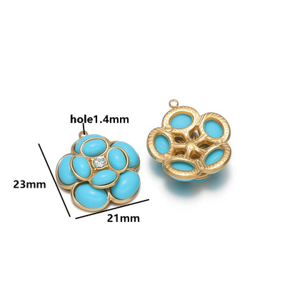 Exquisit Stainless Steel 18k Gold Plated Hollow Flower Zircon Charms Pendant for DIY Jewelry Necklace Making