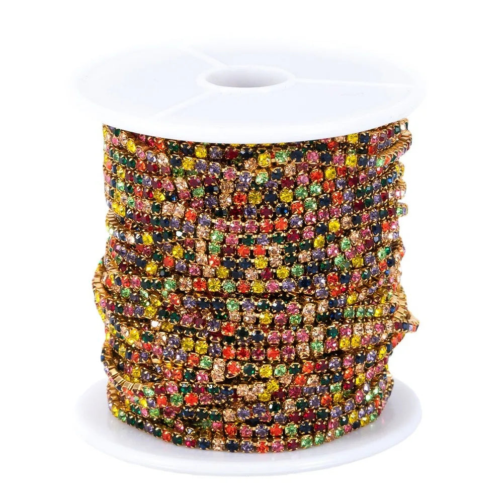 A2443 Fashion Stainless Steel Bulk Chain Roll Crystal Colorful rainbow Necklace Bracelet Making Chain for Diy