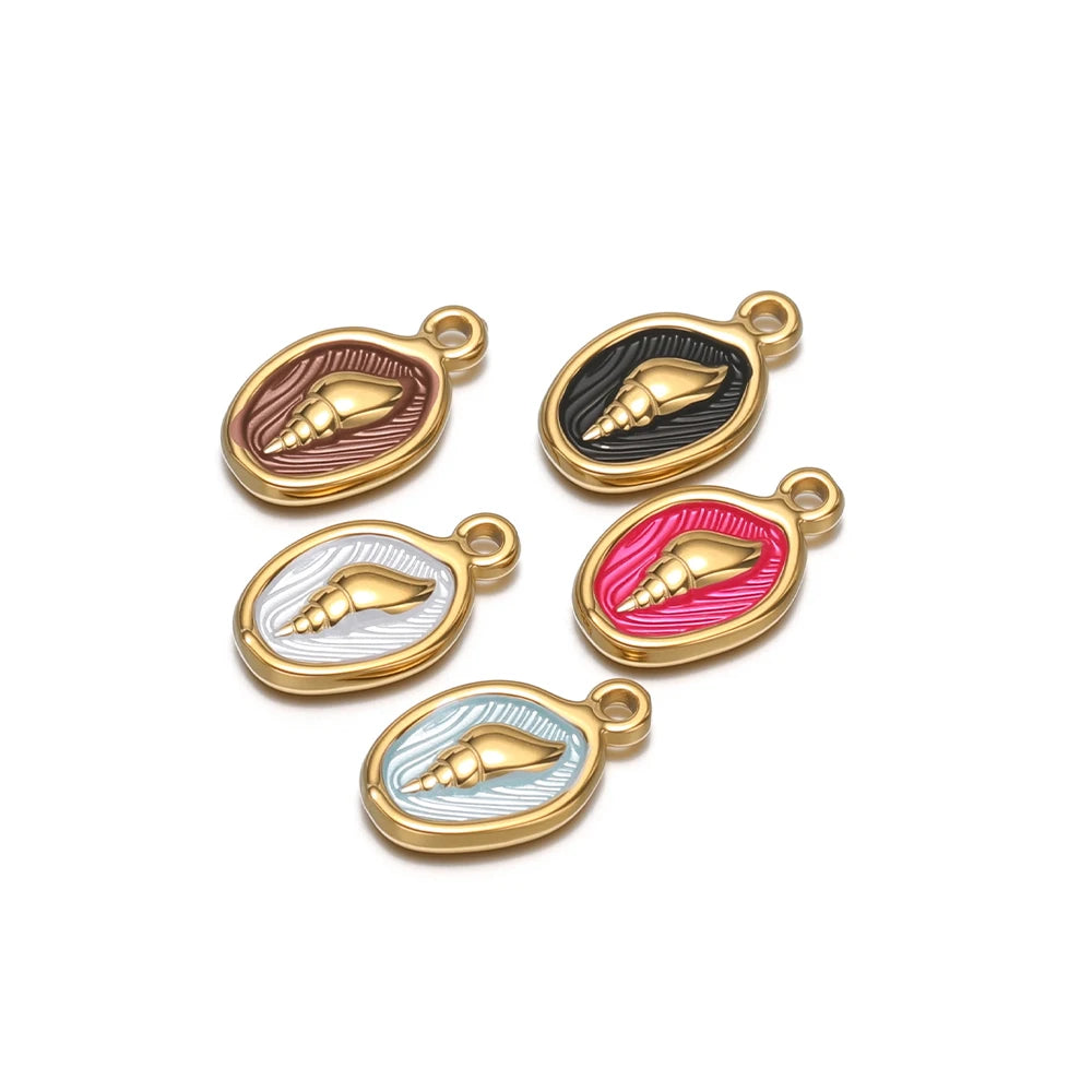 18K Gold Plated Oval-Shaped Single-Sided Drip-Style Conch Shell Pendant Multicolored Enamel Shell Charm DIY Jewelry