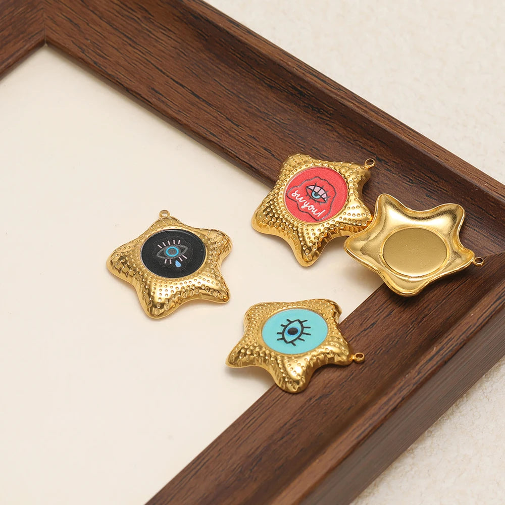 New Arrival Eye Charm 18k Gold Plated Stainless Steel  Enamel Star Pendant for DIY Handmade Necklace Earrings Jewelry Making