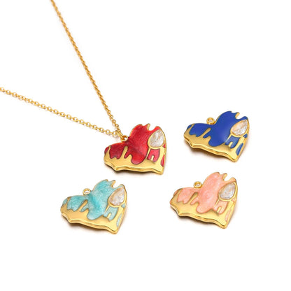 Nice Design Stainless Steel 18k Gold Plated Enamel Zircon Heart Charms Pendant for Jewelry Necklace Making Accessories