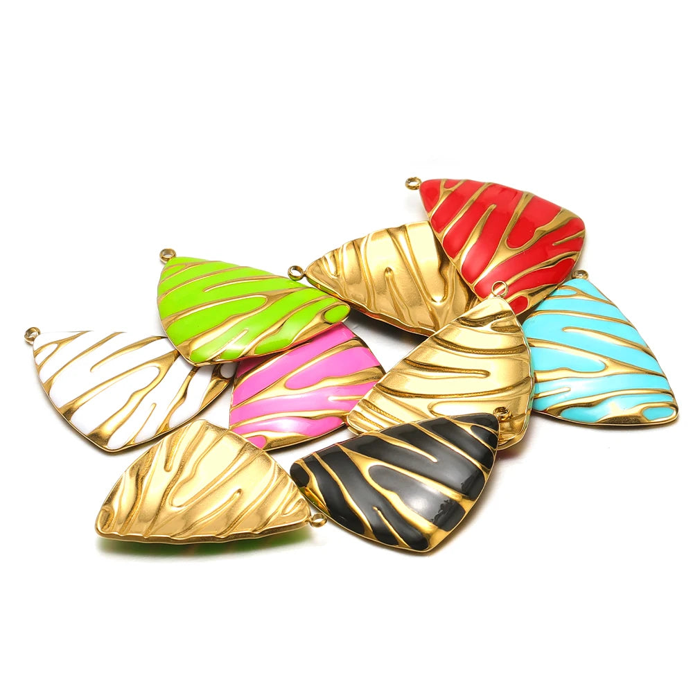 New Fashion 18k Gold Plated Stainless Steel Enamel Irregular Stripe Triangle Charm Pendant for Handmade Necklace Jewelry Making