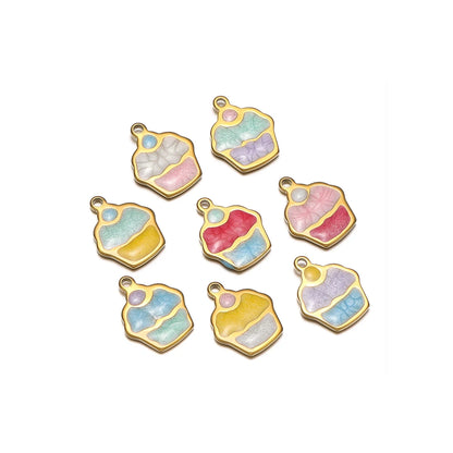 Cute Ins Colorful Enamel 18k Gold Plated Stainless Steel Cupcake Charm Pendant for Handmade Necklace Jewelry Making