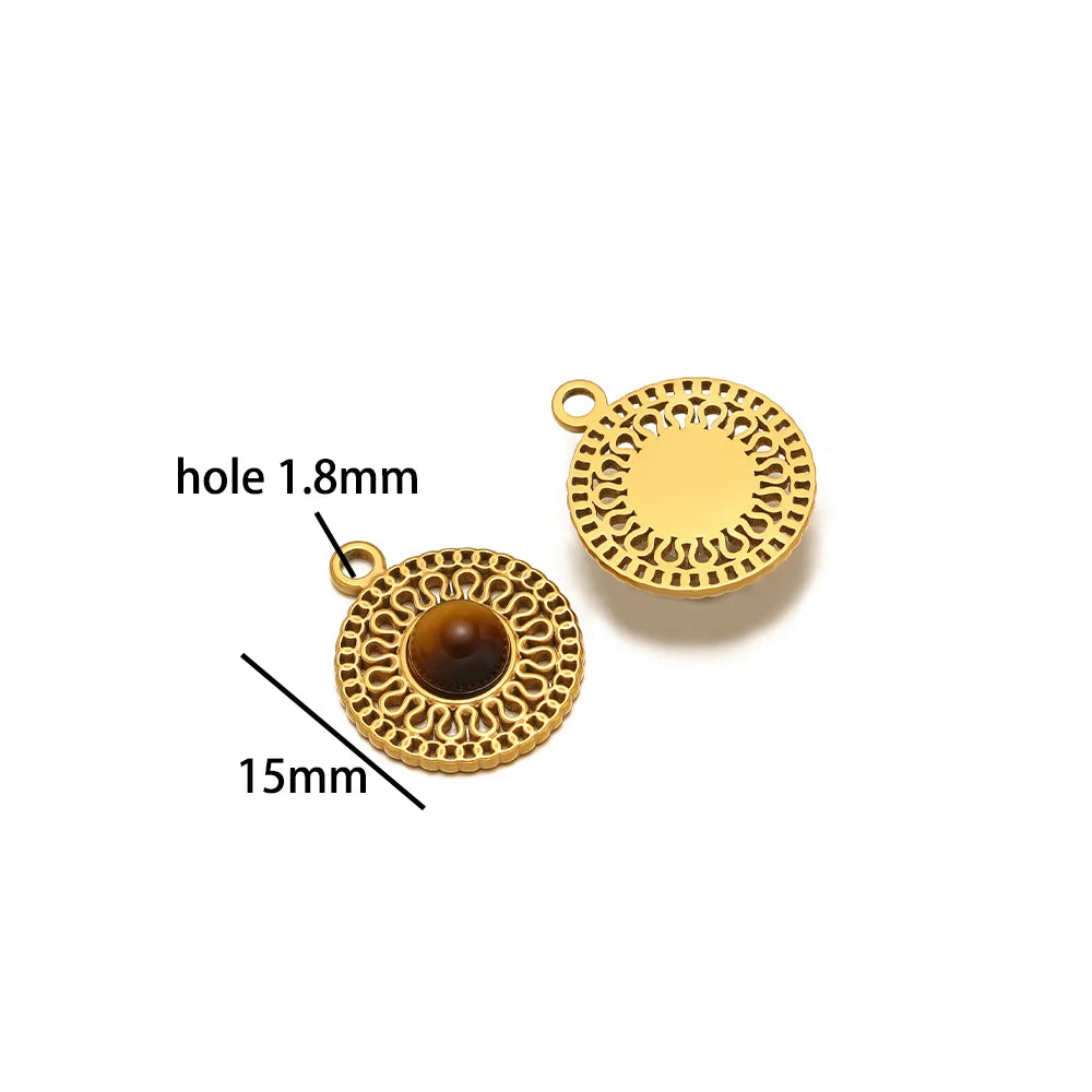 French Retro Stainless Steel 18K Gold Plated Natural Stone Hollow Charm Pendant for Jewelry Earring Necklace Making Accessories