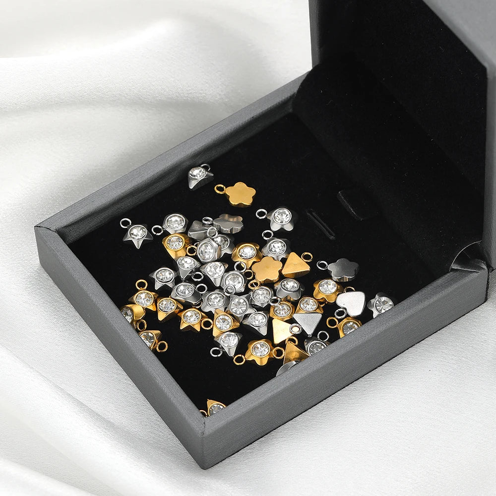 Waterproof 1 18k Gold Plated Stainless Steel Star Heart Zircon Charm Pendant for DIY Necklace Jewelry Making Accessories