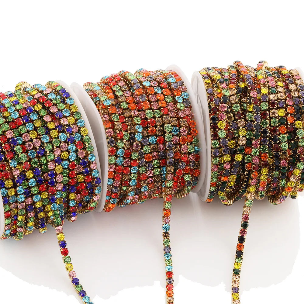 E585 Wholesales New Trend Stainless Steel Drill Diamond Chain Colorful Crystal Jewelry Making for Men and Women