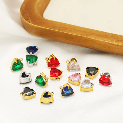 Fashion DIY Jewelry Findings 18k Gold Plated Stainless Steel  Heart  Zircon Charm Pendant for Jewelry Making Accessories