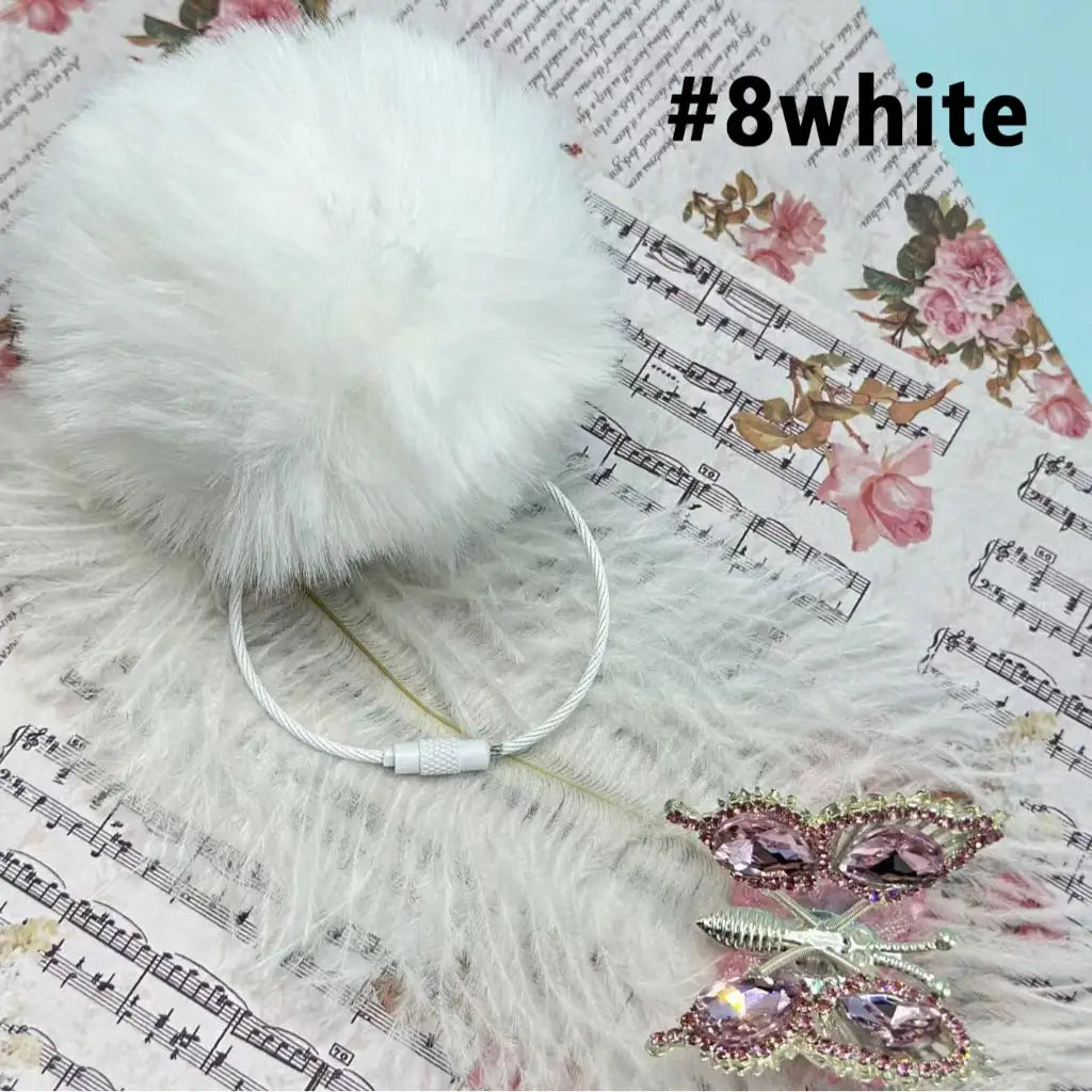 80mm Fluffy Pom Pom Balls with Elastic Loop & Keychain Ring for DIY Crafts Bulk
