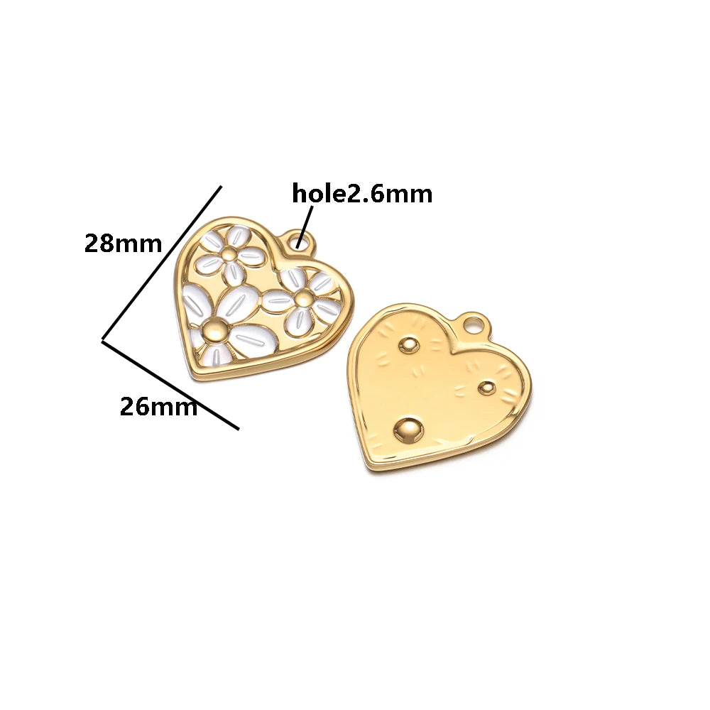 Vintage Fashion Stainless Steel 18k Gold Plated Drop Oil Heart Flower Charms Pendant for DIY Jewelry Necklace Making