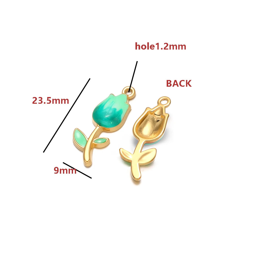 18K Gold Plated Tulip Charms Enamel Flower Bud Pendants Sweet Floral Jewelry Making Supplies for DIY Necklace Bracelet