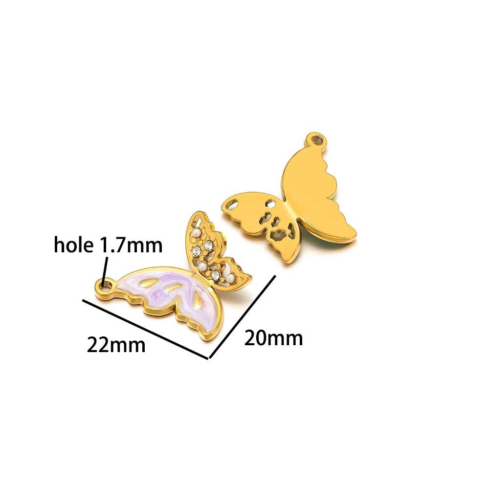 New  Fashion 18k Gold Plated Stainless Steel Enamel Butterfly Charm Pendant for DIY Necklace Jewelry Making  Accessories