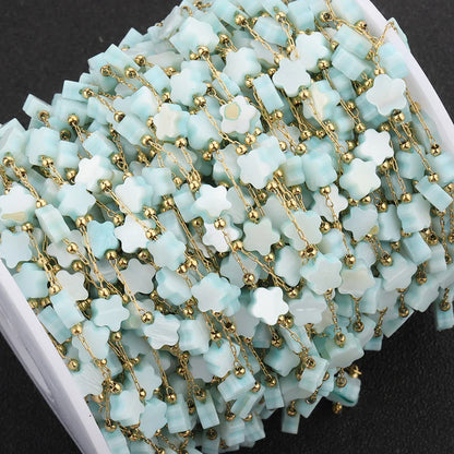 B3822 Colorful Flower Beads Stainless Steel Chain Necklace Accessory Waterproof Gold Chain