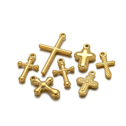 Classic 18k Gold Plated Stainless Steel Cross  Charm Pendant for DIY Necklace Jewelry Making Accessories Wholesale