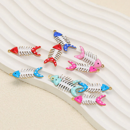 No Tarnish 18k Gold Plated Stainless Steel Small Enamel Fishbone Charm Pendant for Jewelry Necklace Making Accessories