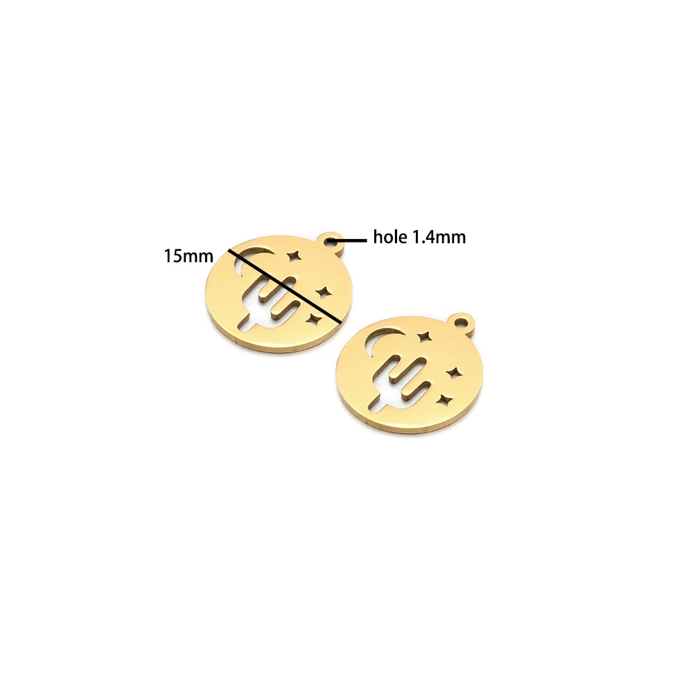DIY Pendants Stainless Steel 18k Gold Plated Hollow Cactus Butterfly Star Sun Eyes Charm Pendants for Jewelry Necklace Making