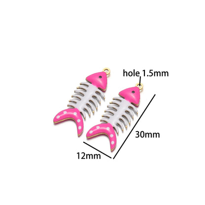 No Tarnish 18k Gold Plated Stainless Steel Small Enamel Fishbone Charm Pendant for Jewelry Necklace Making Accessories