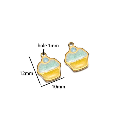 Cute Ins Colorful Enamel 18k Gold Plated Stainless Steel Cupcake Charm Pendant for Handmade Necklace Jewelry Making