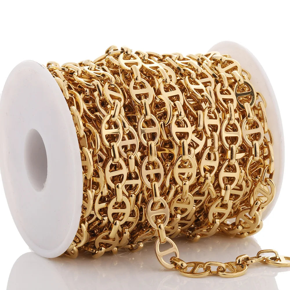 B4888 18k Gold Chain PVD Stainless Steel Bulk Chains Pig Nose Connectors Chain for Jewelry Diy