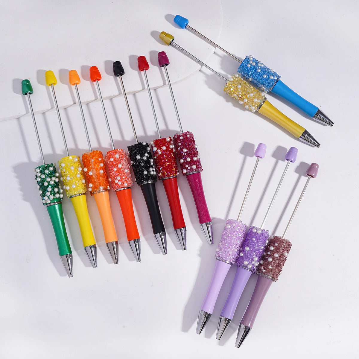 Plastic Diamond Shape Clear Rhinestones White Pearls Portable Ballpoint Pen Wedding Party Gift