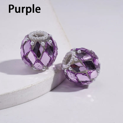 Handmade 18MM Multi-Color Acrylic  Beads with Rhombus Rhinestone White Pearl for DIY Pen Jewelry Making
