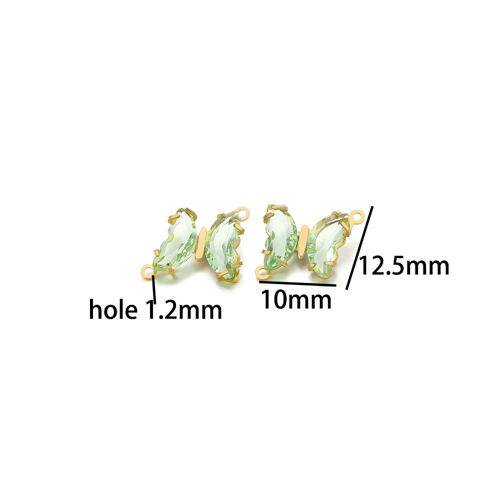 Colorful PendantStainless Steel Gold Plated Double Hole Butterfly Crystal Stone Charm Pendant for Necklace Jewelry Making