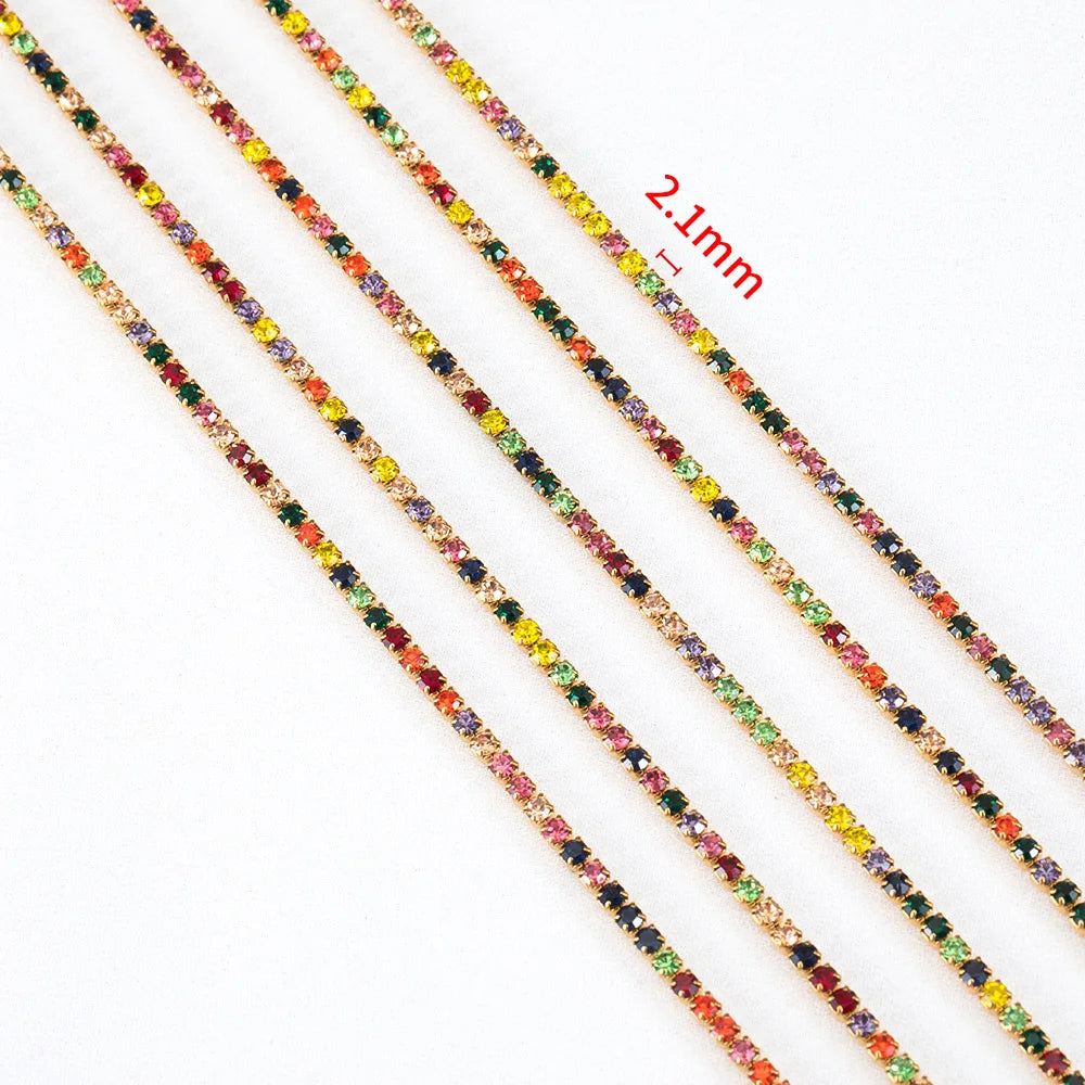 A2443 Fashion Stainless Steel Bulk Chain Roll Crystal Colorful rainbow Necklace Bracelet Making Chain for Diy