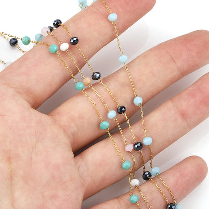 E219 Newest Gold Plated Chain Waterproof Stainless Steel Crystal Stone Beaded Chains for Jewelry Custom Diy