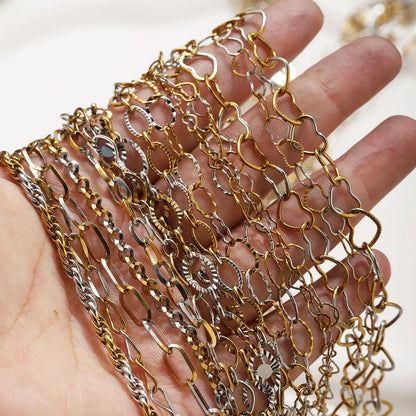 D1060 Two Tones Gold Silver Mixed Stainless Steel Chain Heart Oval Rope Paper Clip Chains PVD 18K Gold Plated for Jewelry DIY