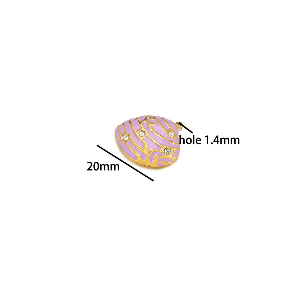 Hot Selling Stainless Steel 18k Gold Plated Enamel Pearl Shell Zircon Charm Pendant for Jewelry Necklace Making Accessories