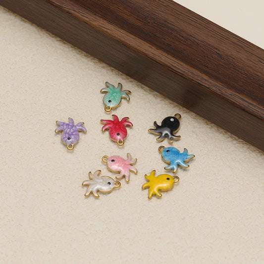 New Arrival Cartoon Jewelry Accessories 18k Gold Plated Stainless Steel Enamel Octopus Charm Pendant for Necklace Jewelry Making