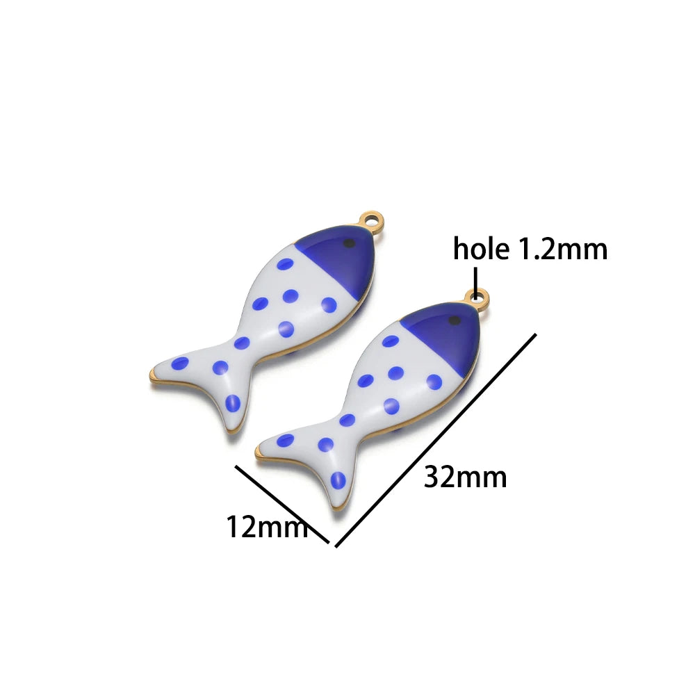 Wholesale 18k Gold Plated Stainless Steel Enamel Fish Charm Pendant for Jewelry Necklace Making Accessories