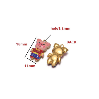 Gold Plated Pig Charm, Single-sided Color Enamel Pendant  Cute Animal DIY Jewelry Making Supplies for Necklace/Bracelet