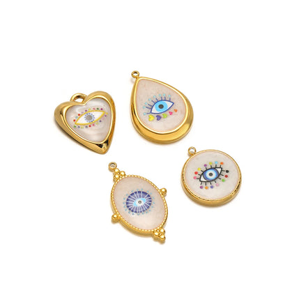 Vintage Blue Eye Pendant Stainless Steel Gold Plated Dripping Oil Eyes Heart Oval Charm Pendant for DIY Jewelry Making Wholesale