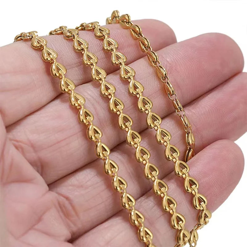 A8900 Hot Sale 18k Gold Stainless Steel Chain Heart Unique Necklace Bracelet Jewelry Making Chain Diy