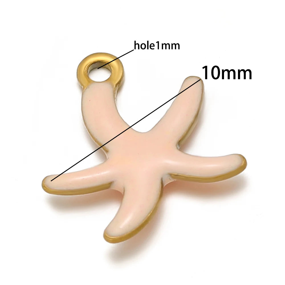 New Trendy Stainless Steel 18k Gold Plated Enamel 10mm Starfish Charm Pendant for DIY Jewelry Making Accessories Findings