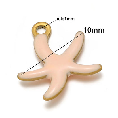 New Trendy Stainless Steel 18k Gold Plated Enamel 10mm Starfish Charm Pendant for DIY Jewelry Making Accessories Findings
