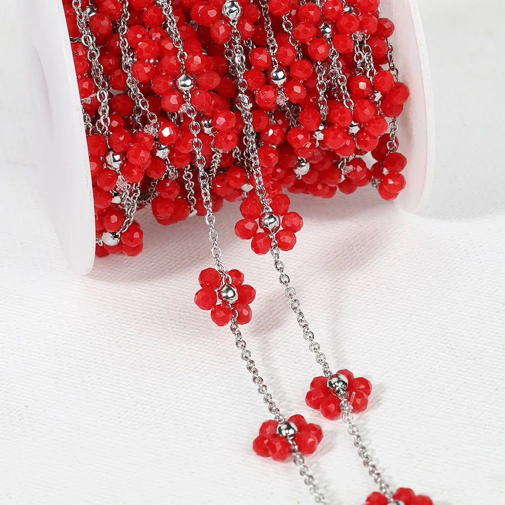A1851 Hot Selling Stainless Steel Chain Enamel Colorful Flower Stainless Steel Chain Bulk Jewelry Finding Accessory
