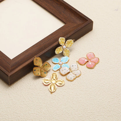 18K Gold-Plated Enamel Four-Leaf Clover Pendant Lucky Charm Hollow Necklace-DIY Jewelry Making Supplies (Wholesale) Model