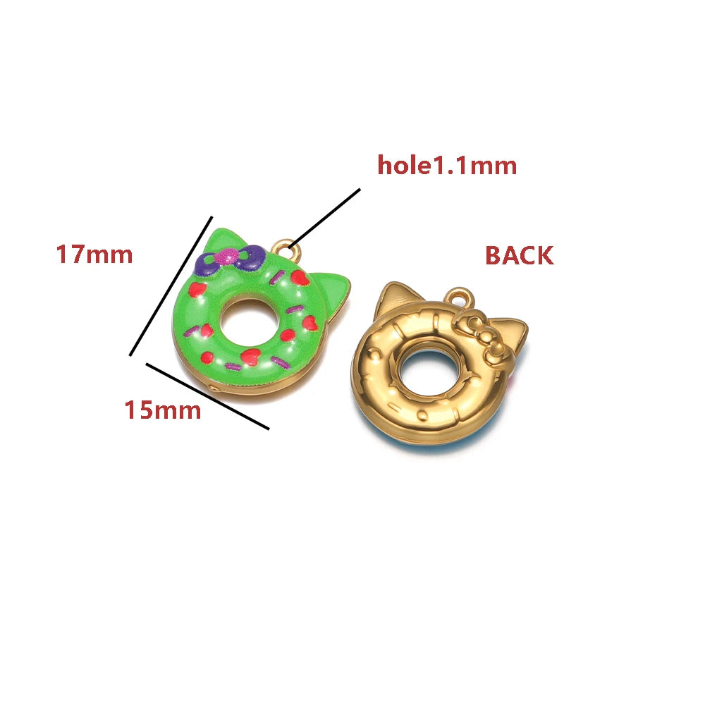 Cat Ear Donut-Shaped 18K Gold Plated Color Droplet Oil Pendant 1.1mm Hole Set 4 DIY Cute Handmade Charms Gold Kitty
