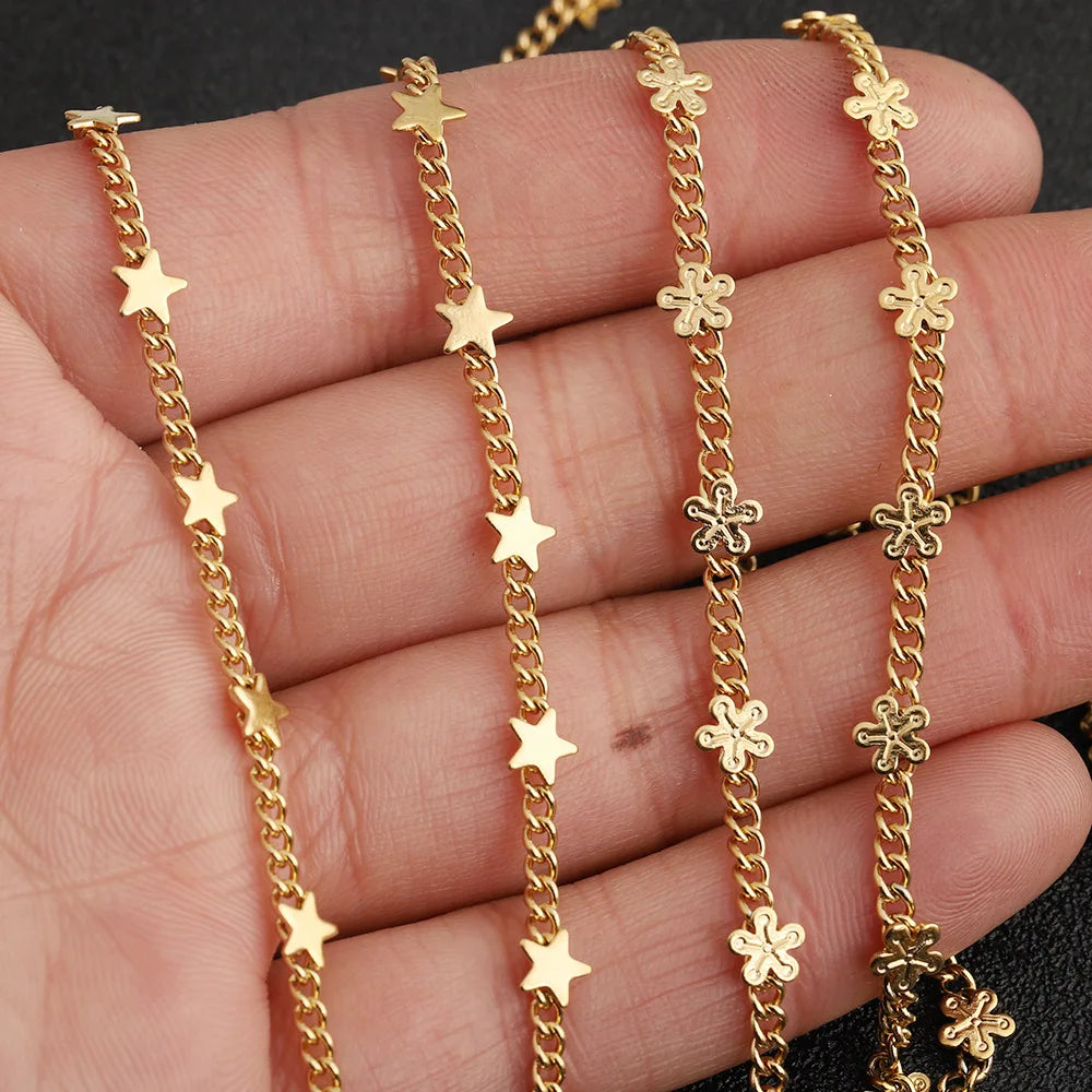 D495 High Quality Star Flower Chain 18k Gold Plated Stainless Steel Necklace Jewelry Making Chain