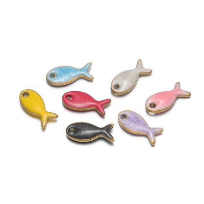 Colorful Enamel DIY  Charm 18k Gold Plated Stainless Steel Fish Charm Pendant for Handmade Necklace Jewelry Making