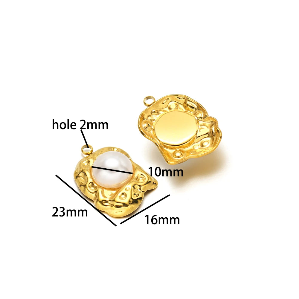Hot Sale Fashion 18k Gold Plated Stainless Steel Pearl Flower Irregular Shape Charm Pendant for DIY Necklace Jewelry Making