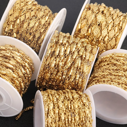 D484 Fashion 18k Gold Plated Stainless Steel Chain Bulk Roll Flower Necklace Bracelet Making Diy