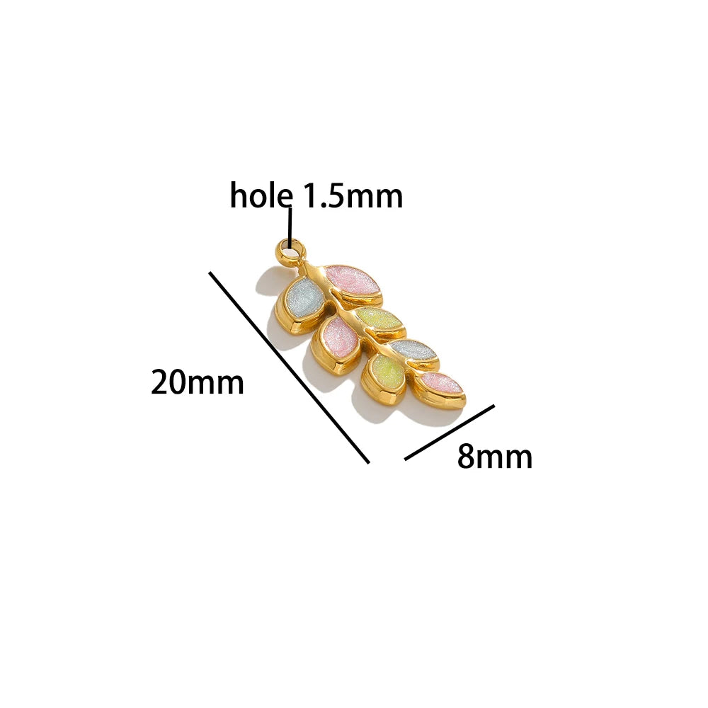 New Products 18k Gold Plated Stainless Steel Drip Oil Leaf Branch Charms Pendant for Women Jewelry Necklace Earrings Making