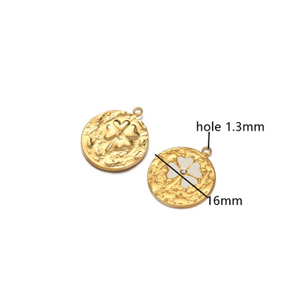 New Product Stainless Steel 18k Gold Plated Enamel Four Leaf Clover Crumpled Round Charm Pendant for Jewelry Necklace Making