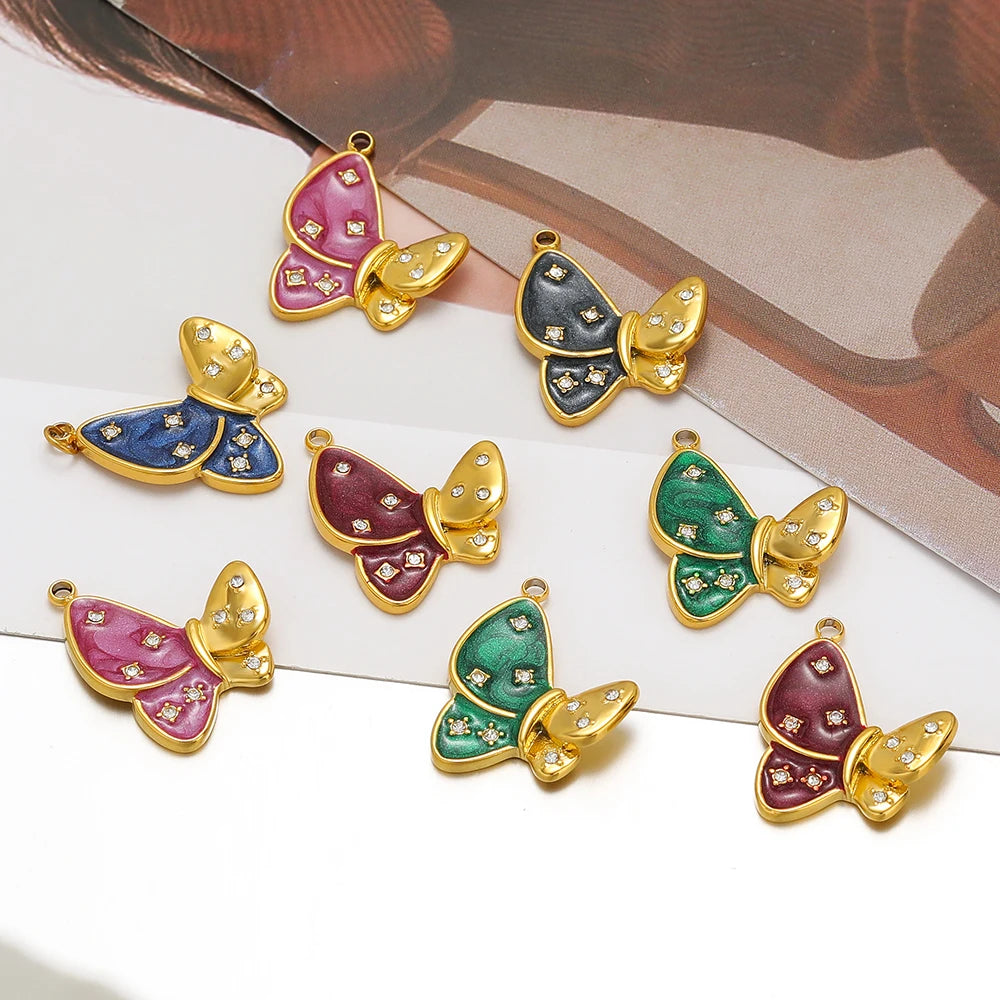 Hot Selling Stainless Steel18k Gold Plated Drop Oil Dot Drill Butterfly Charms Pendant for DIY Jewelry Necklace Making